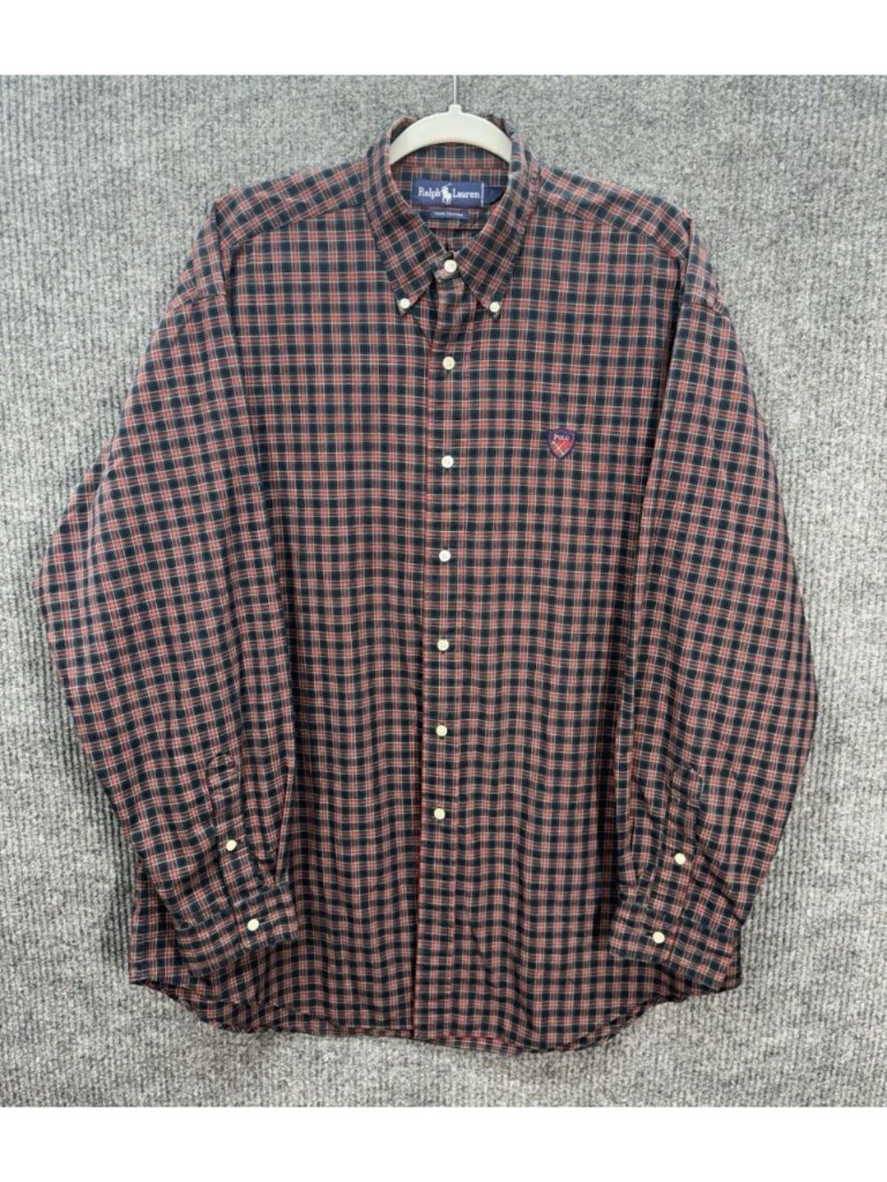 Ralph Lauren Button Front Shirt Men’s Large Tartan Plaid Crest Log Long Sleeve